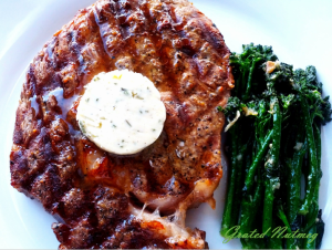 Grilled Steak with Compound Butter & Sauteed Broccolini 
