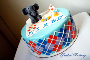 Argyle Baby Shower Cake with Fondant Topper