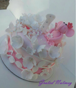 Birthday Cake with Pink Elephant Topper