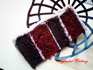 Abstract Cake with Chocolate Butter Cake and Red Velvet Cake Layers