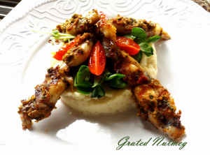 Grilled Frog Legs coated with Pesto