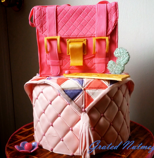 Pink Purse on Quilted Stool Cake – Grated Nutmeg