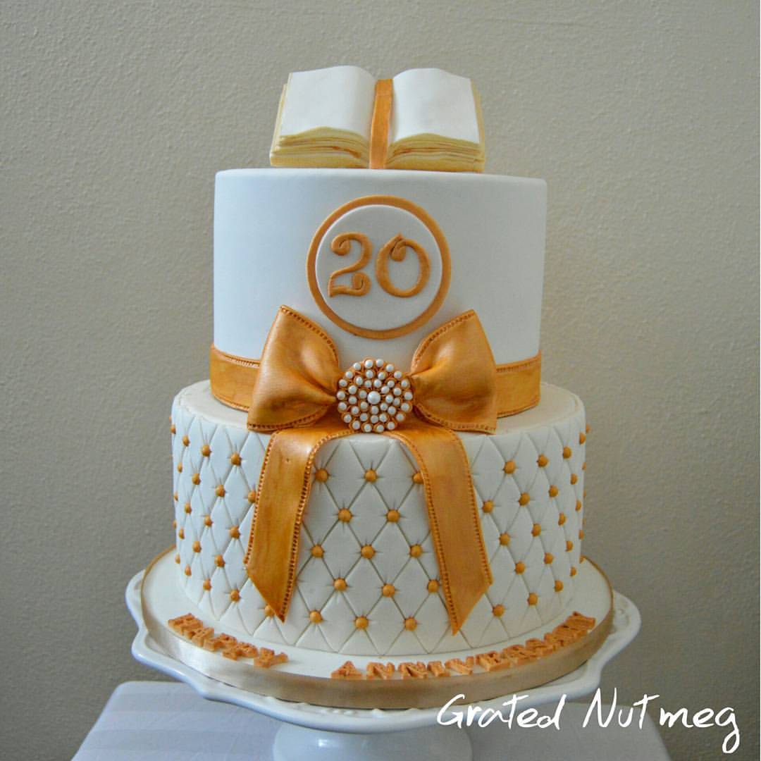 White and Gold Wedding Anniversary Cake