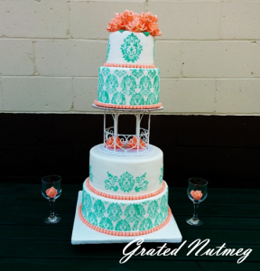 Tiered cake stenciled with Royal Icing