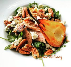 Duck Confit Salad with Arugula, Gorgonzola, Pear, Pecans and Citrus Vinaigrette 