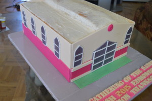 First, I stuck the side walls together and on the cake.