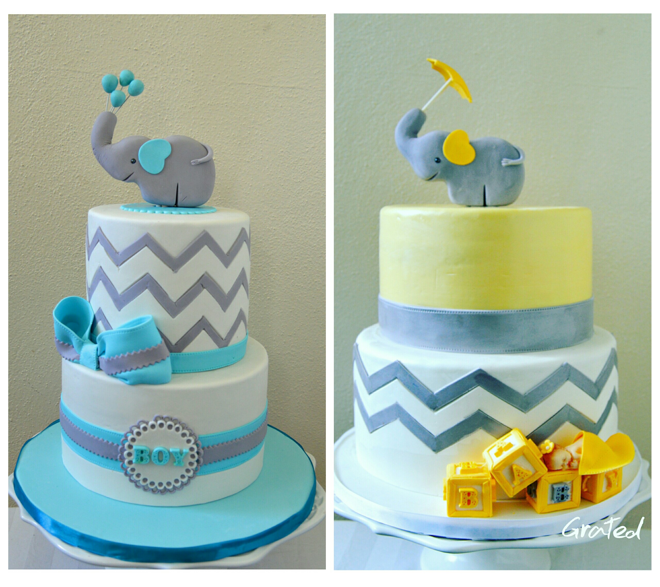 Chevron Baby Shower Cakes with Elephant Toppers